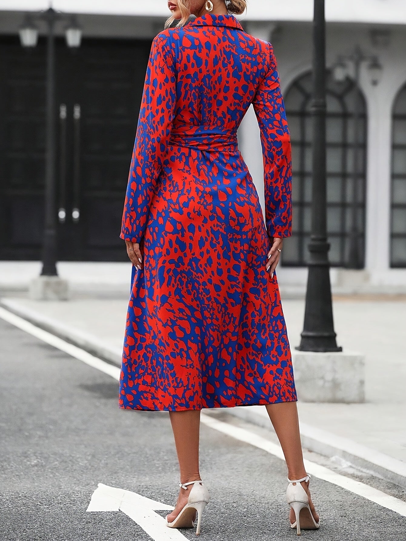 Geometric Print Belted Shirt Dress Summer
