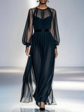 Navy Blue Gauze Maxi Dress, front view