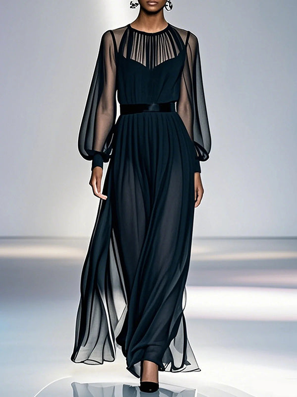 Navy Blue Gauze Maxi Dress, front view