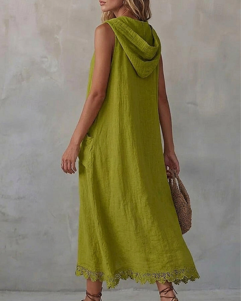 Lace Patchwork Midi Dress with Hood | Senselle