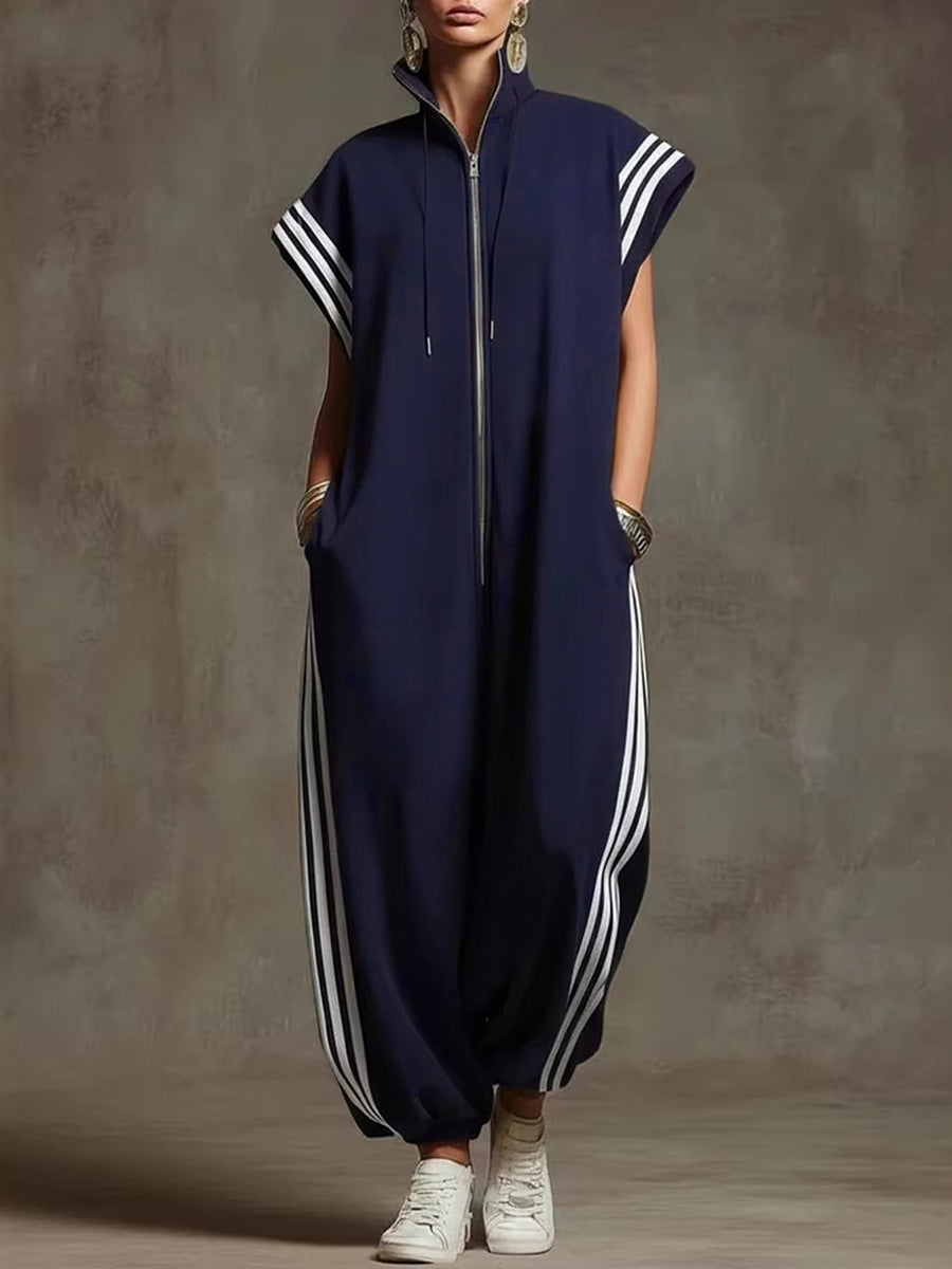 Striped Sleeveless Jumpsuit, front view