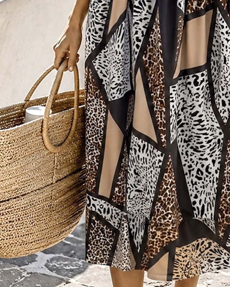 Black leopard print maxi dress, full length view
