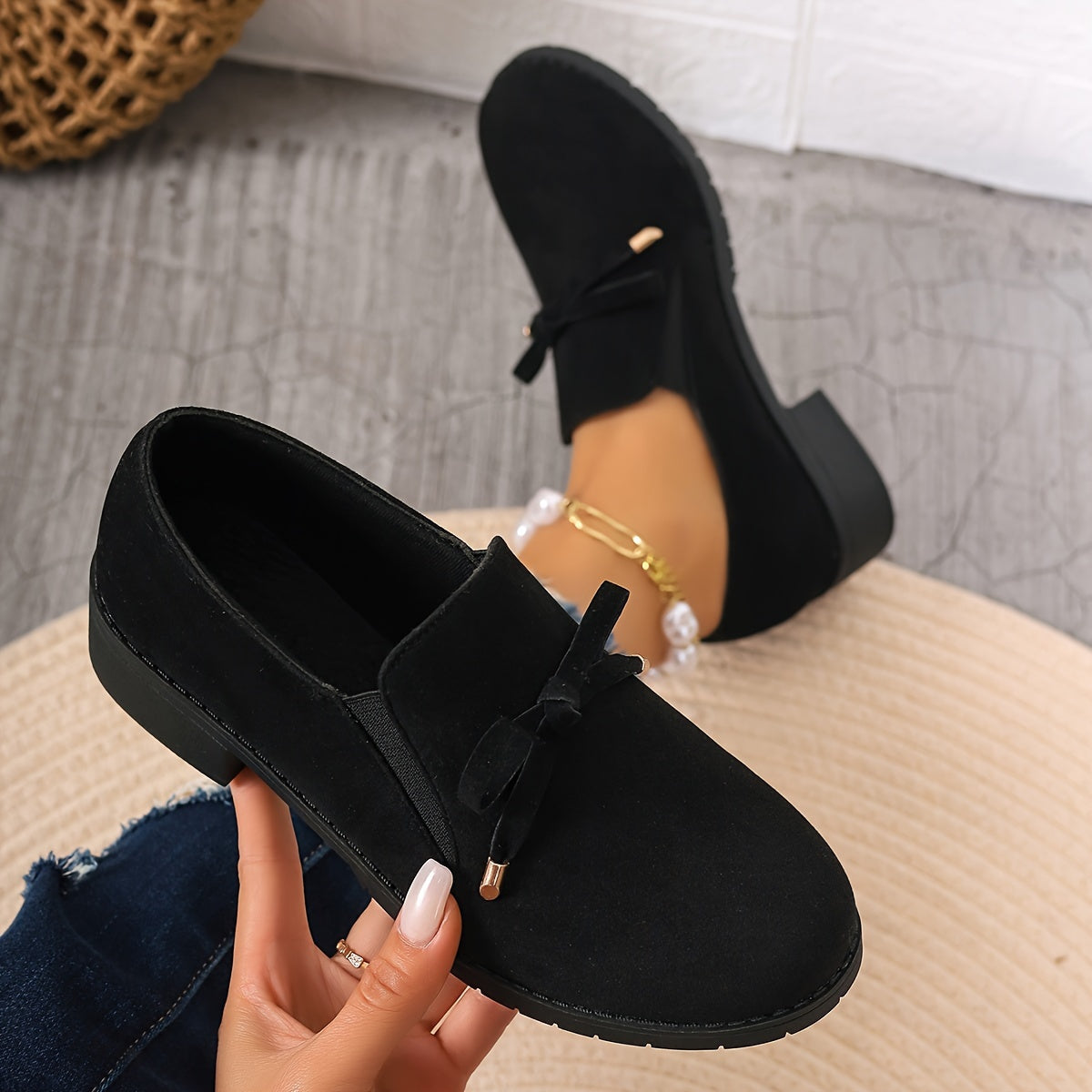 Bow-Detail Slip-On Loafers