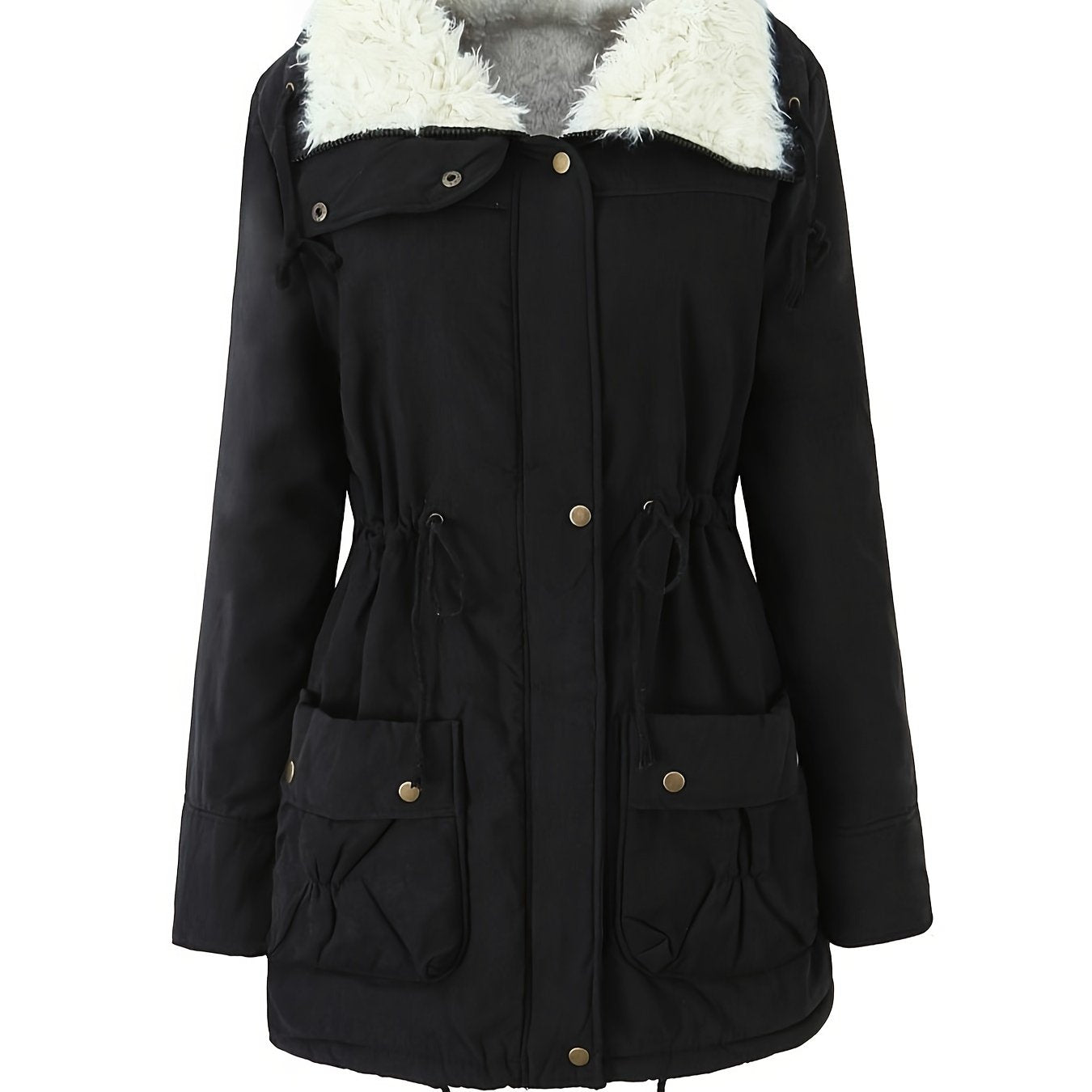 Black Hooded Coat, front view