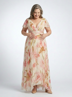 Elara - V-Neck Short Sleeve Floral Maxi Dress