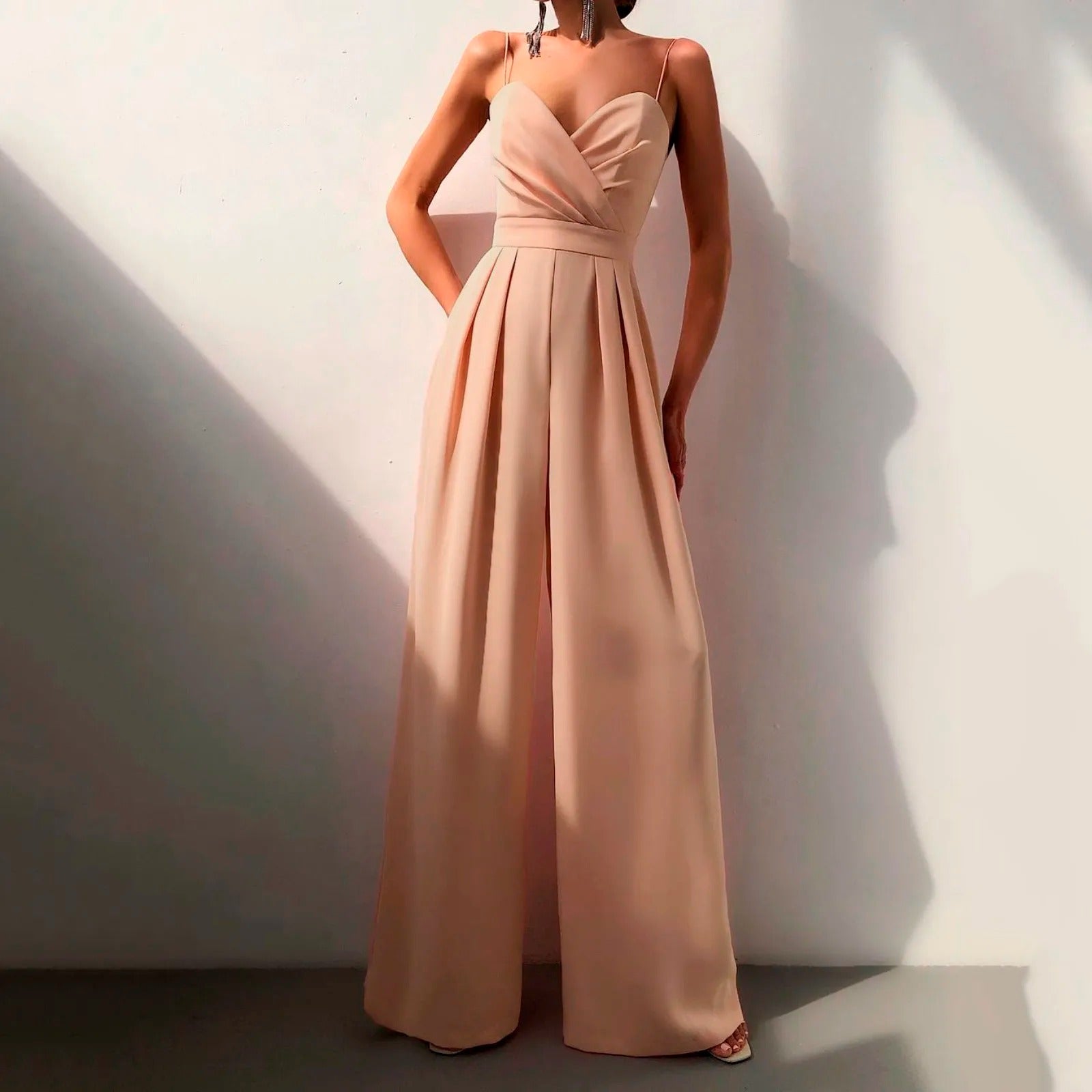 Black Sweetheart Neckline Wide Leg Jumpsuit