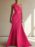 One Shoulder Pleated Maxi Dress Wedding Guest