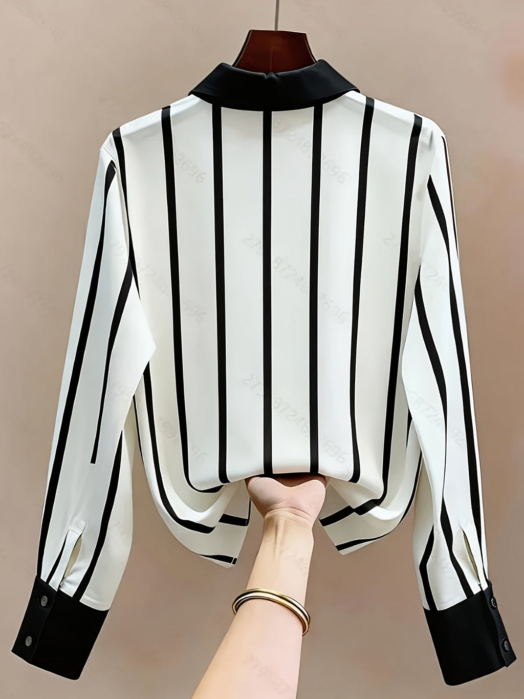 Mixed-Color Stripe Lapel Collar Blouse