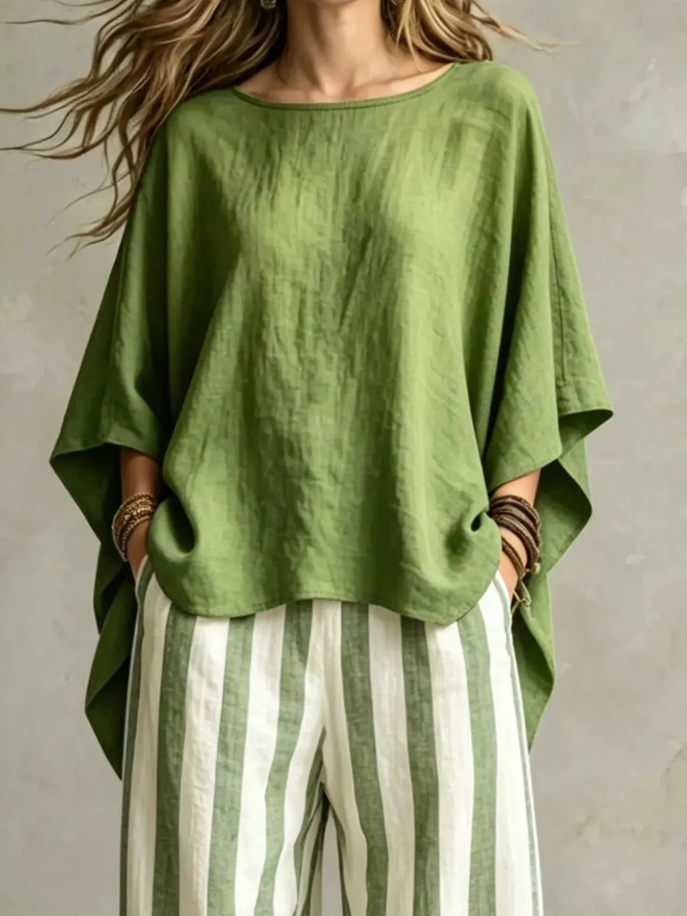 Olive solid color top and trousers co-ord set