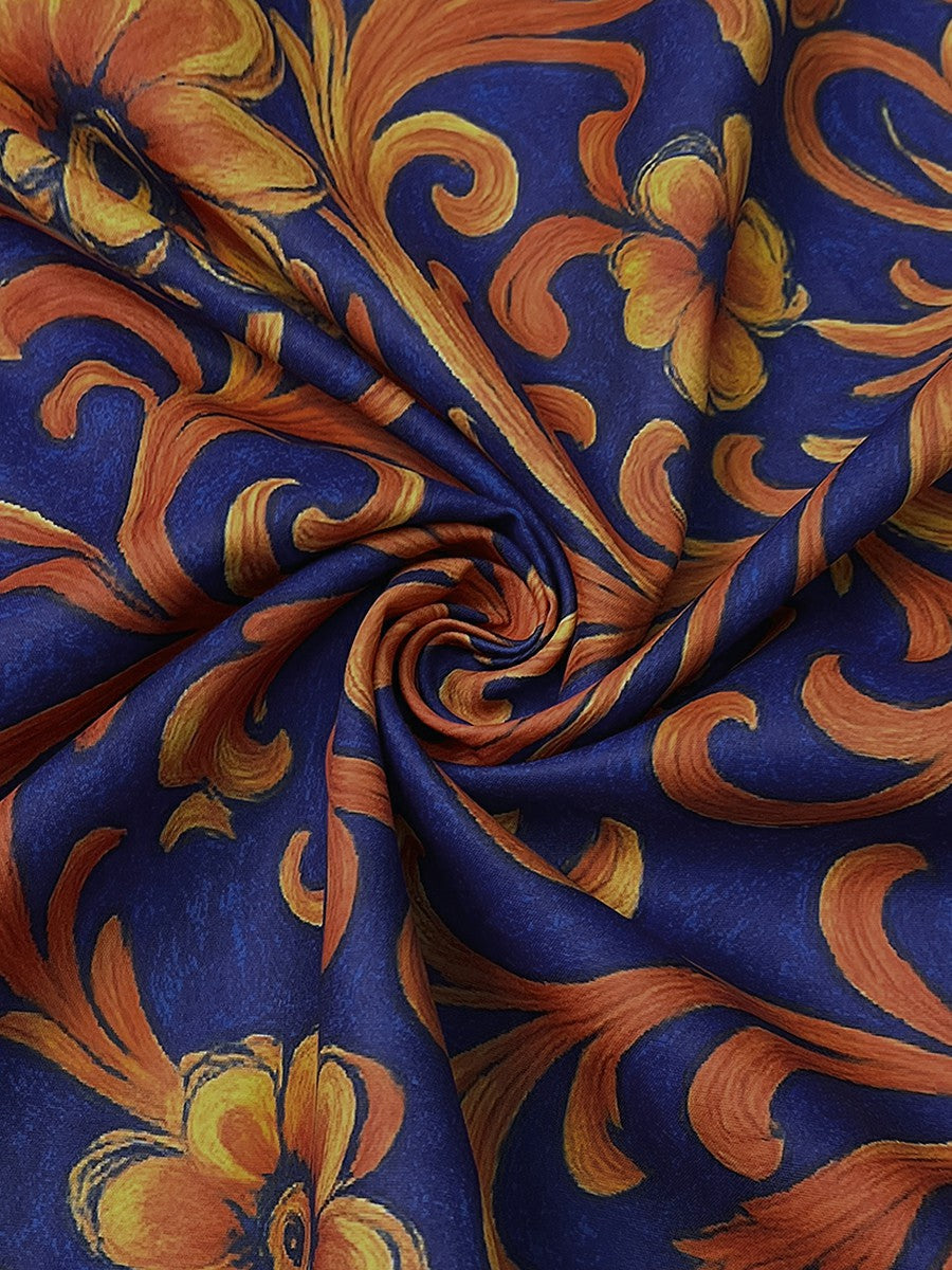 Blue Flower Print Lapel Blouse