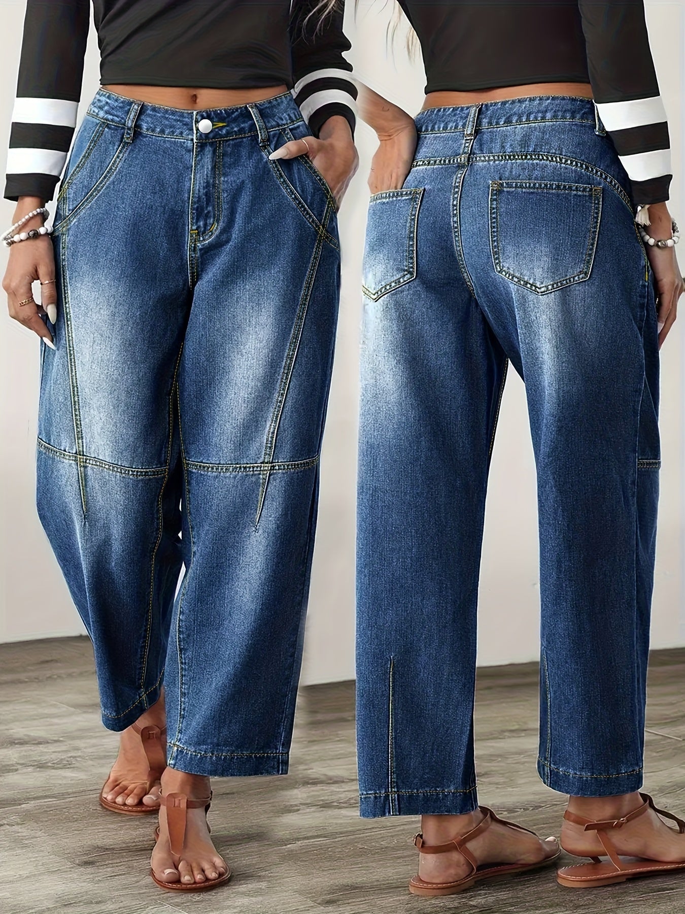 Blue Relaxed Barrel Jeans