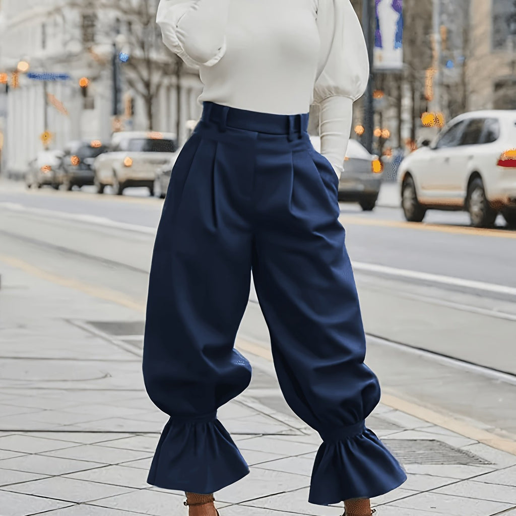 Burgundy ruffled-hem wide-leg Pants