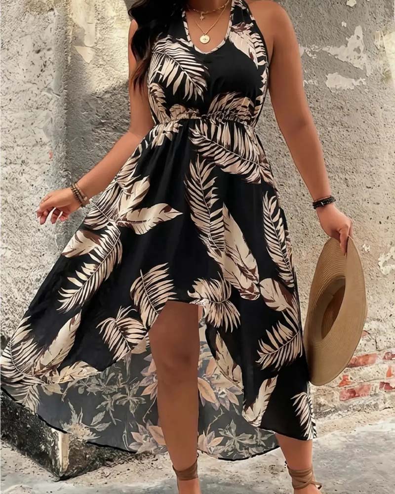 Multicolor halter dress and shorts set, side view