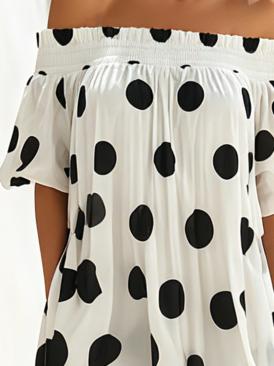 Resort Polka Dot Off-Shoulder Maxi Dress
