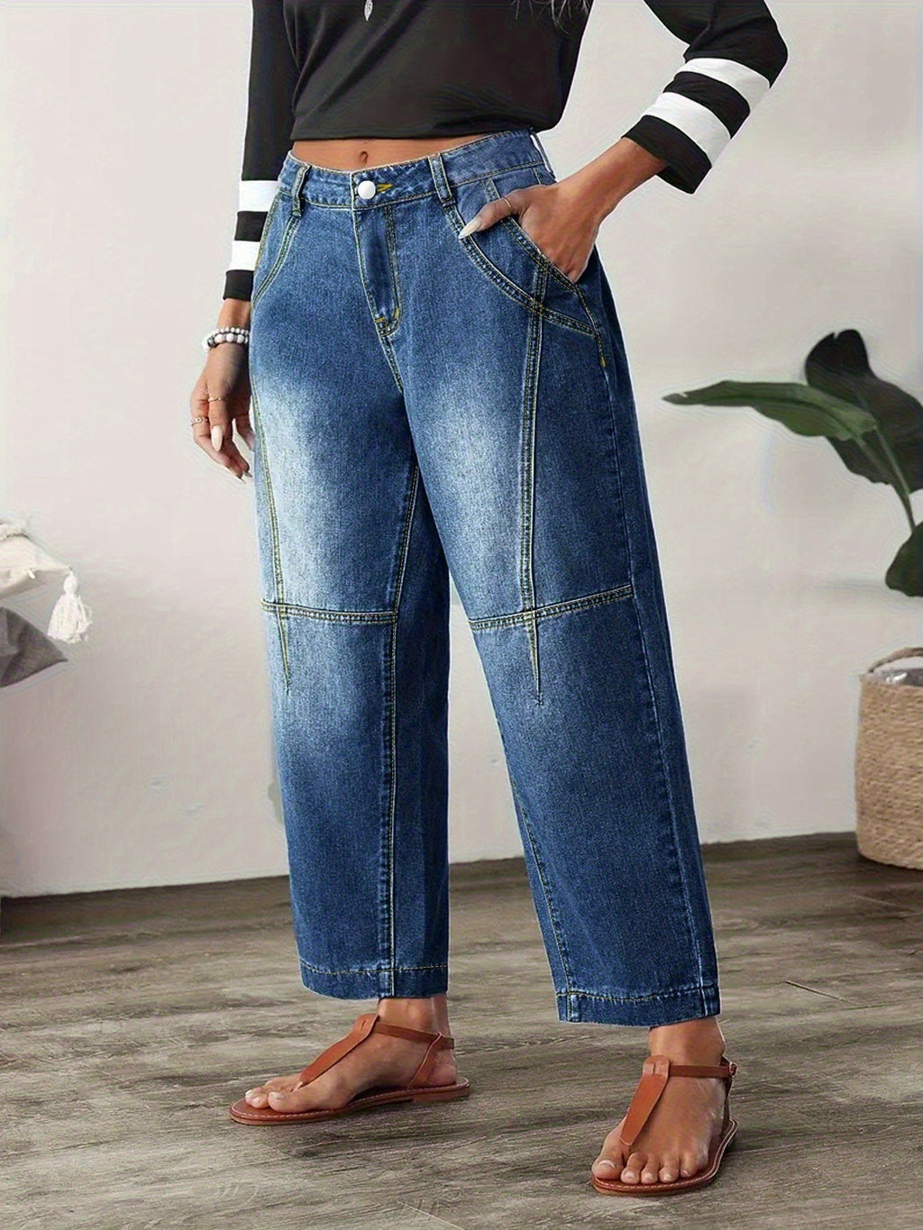 Blue Relaxed Barrel Jeans