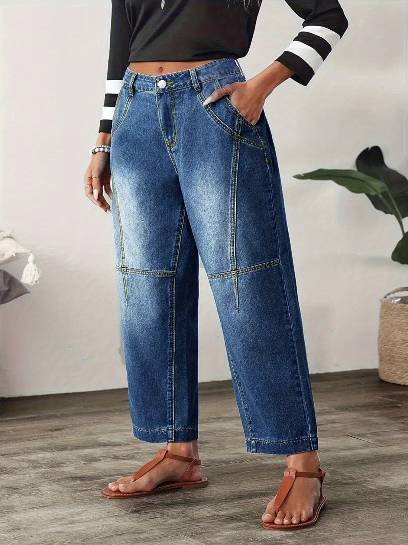 Blue Relaxed Barrel Jeans