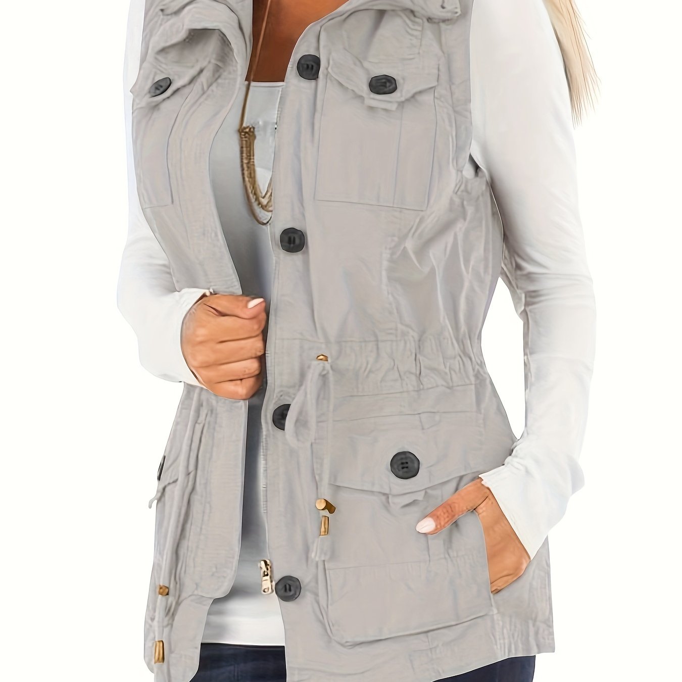 Khaki Sleeveless Vest Jacket