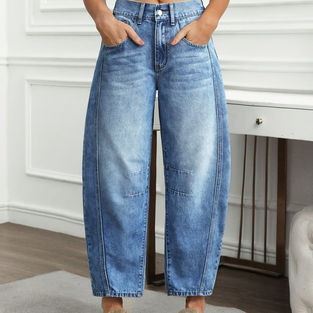 Faded Wash Barrel Jeans