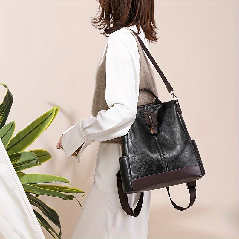 Brown Vegan Leather Anti-Theft Backpack