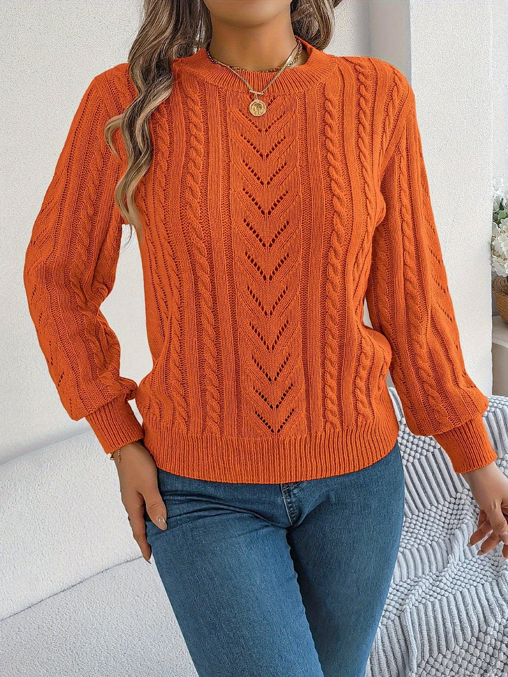 Khaki cable-knit textured sweater