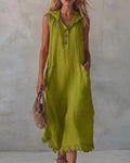 Hooded Sleeveless Lace Patchwork Midi Dress | Senselle