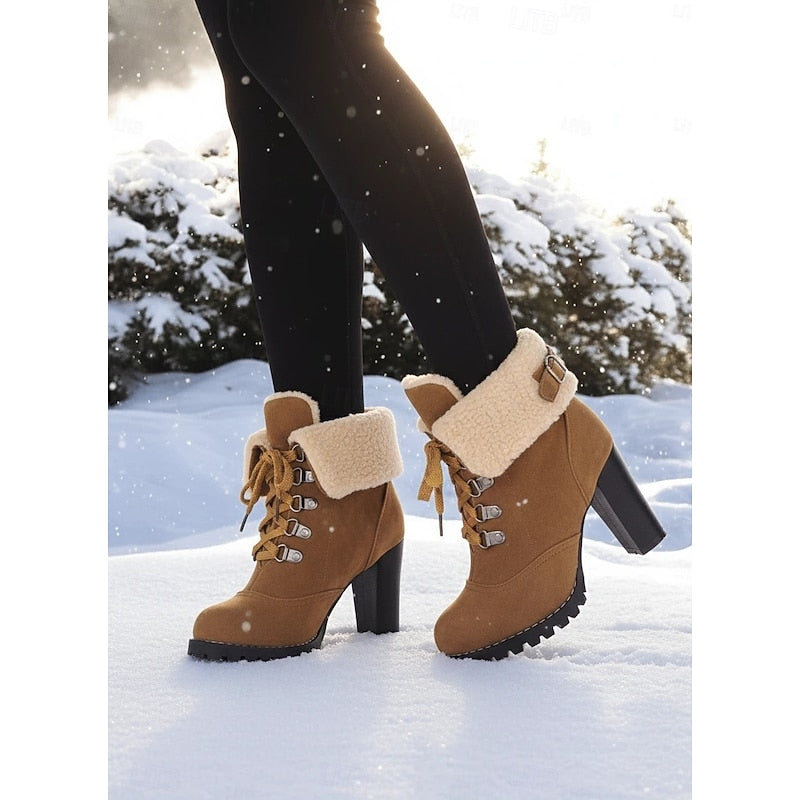 Black fur-trimmed lace-up winter Boots