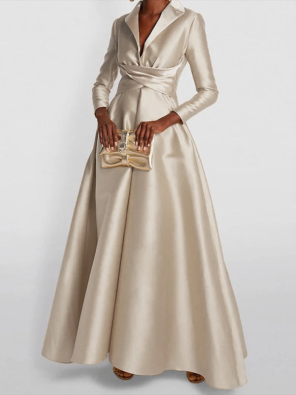 Gold A-Line Maxi Dress, front view