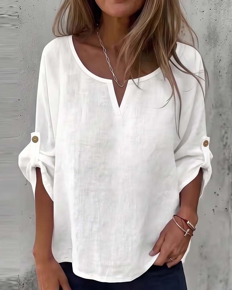 Round Neck Half Sleeve Casual Button Blouse | Senselle