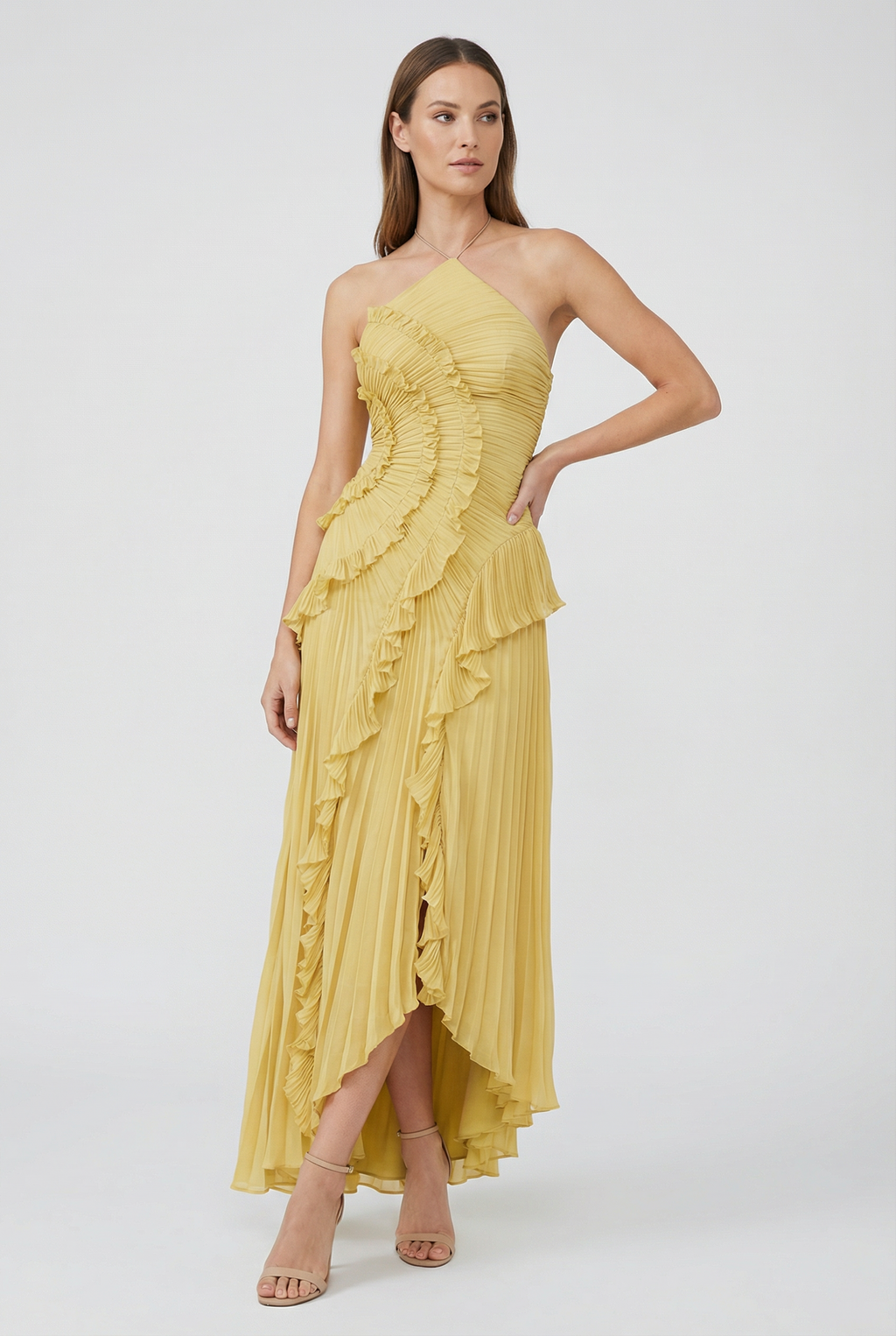 Women's Asymmetric Pleated Maxi Dress