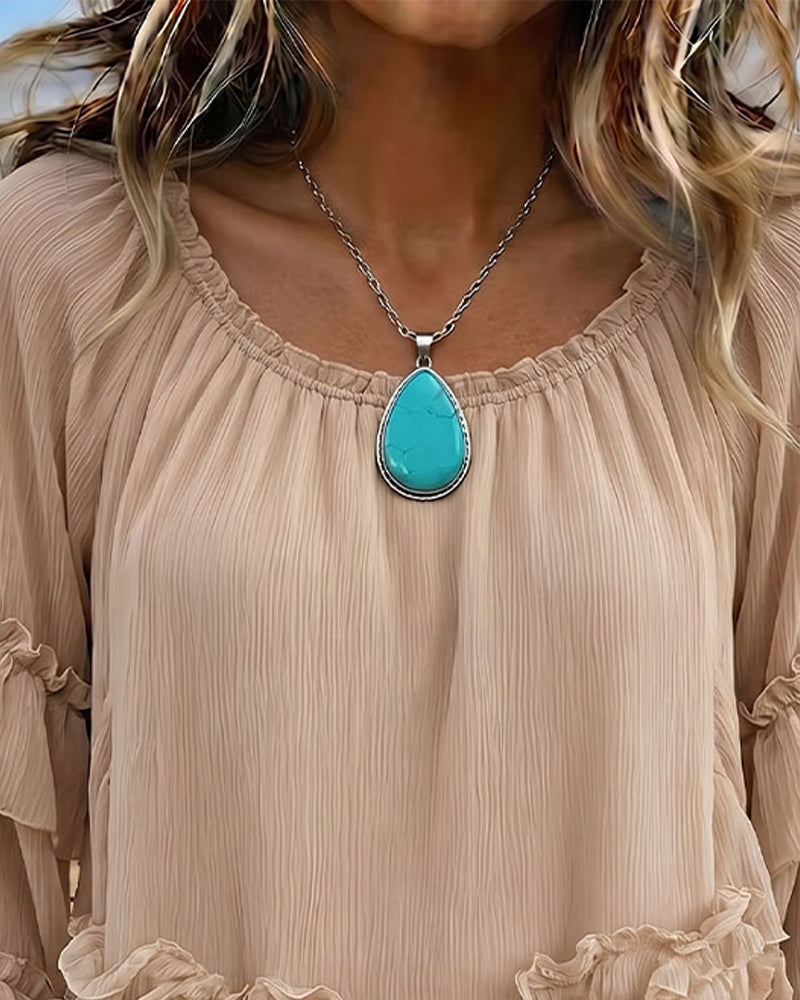 Beige double layer ruffle blouse, side view