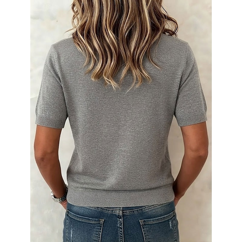 Gray Button-Front Short Sleeve Top