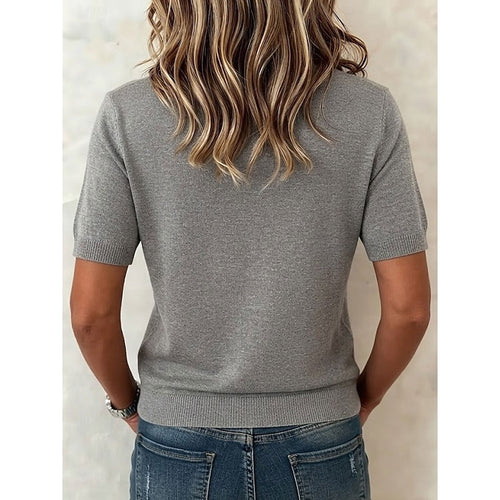 Gray Button-Front Short Sleeve Top