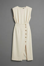 Shift Work Sleeveless Button Detail Midi Dress