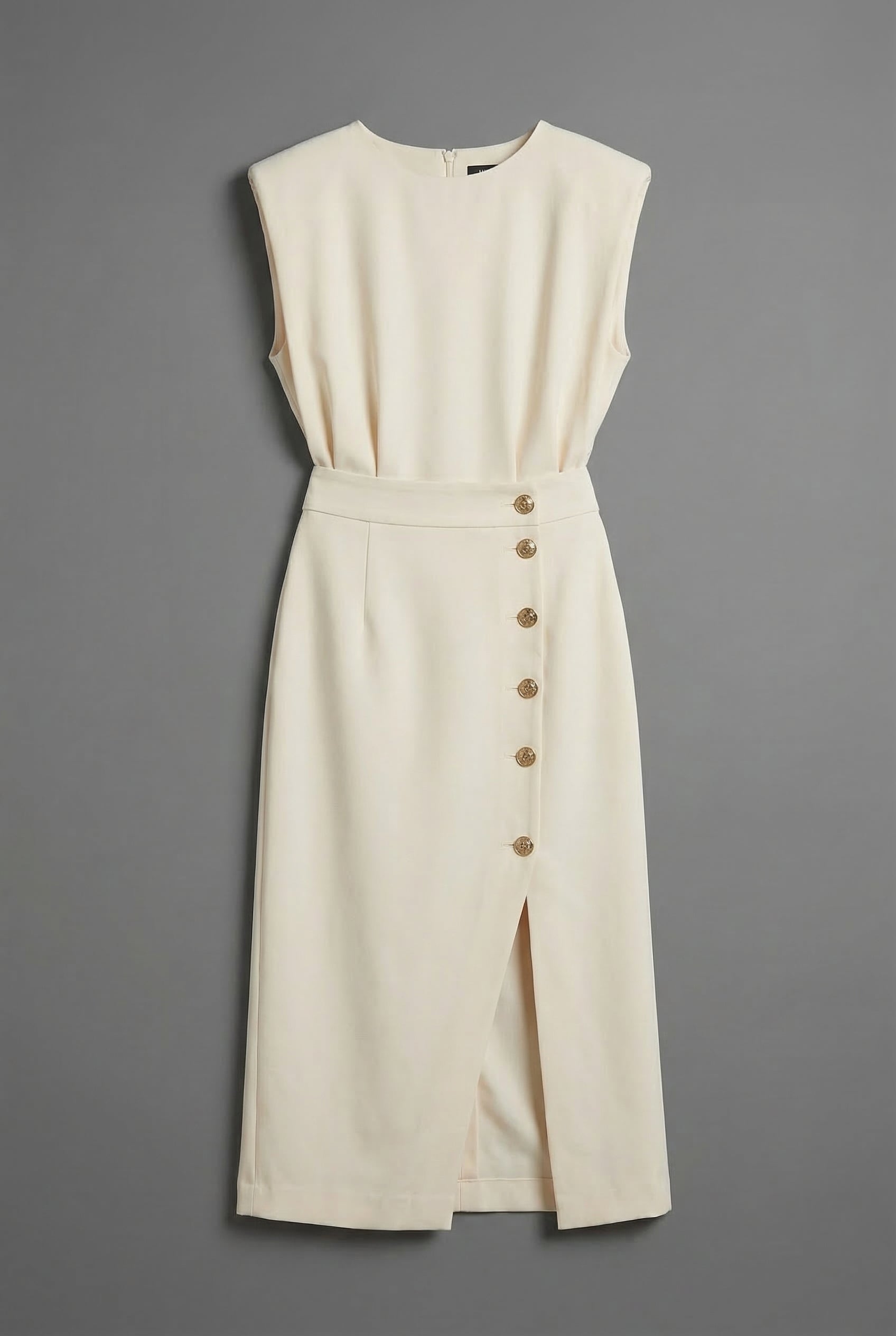 Shift Work Sleeveless Button Detail Midi Dress