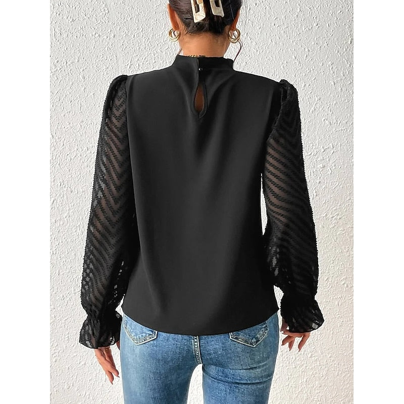 Black High-Neck Pleated Blouse