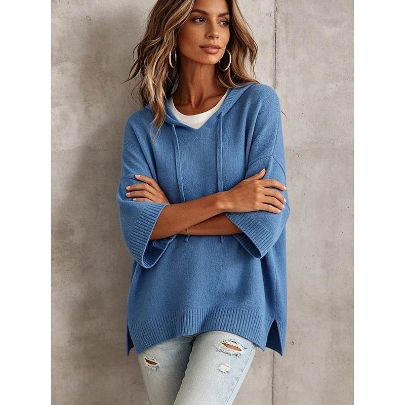 Blue Relaxed Hooded Sweater