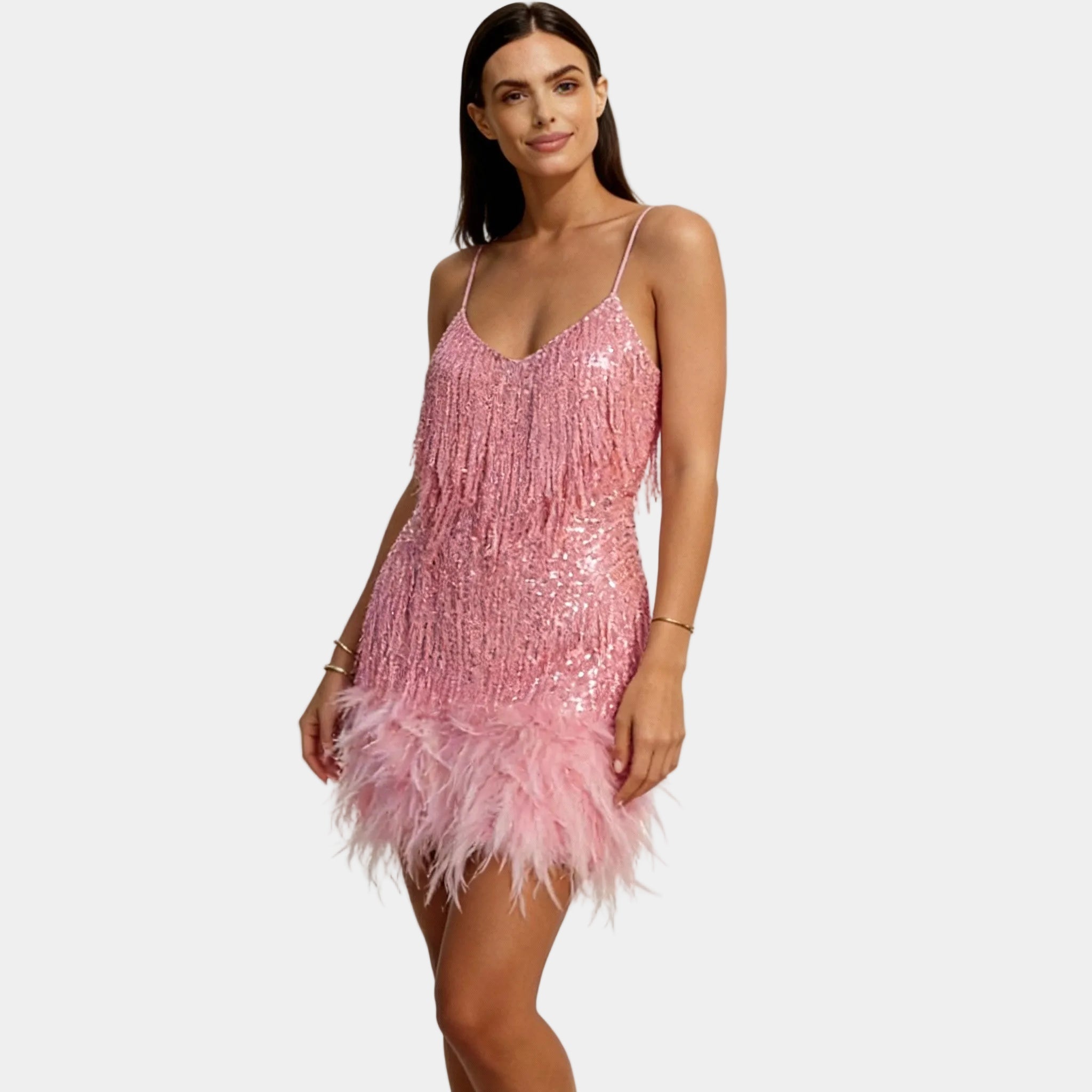 Women's Elegant Sequin Feather Mini Dress