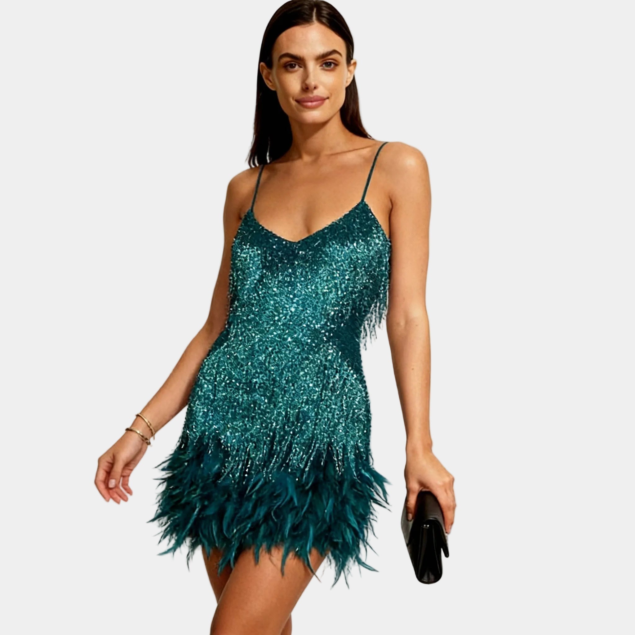 Women's Elegant Sequin Feather Mini Dress