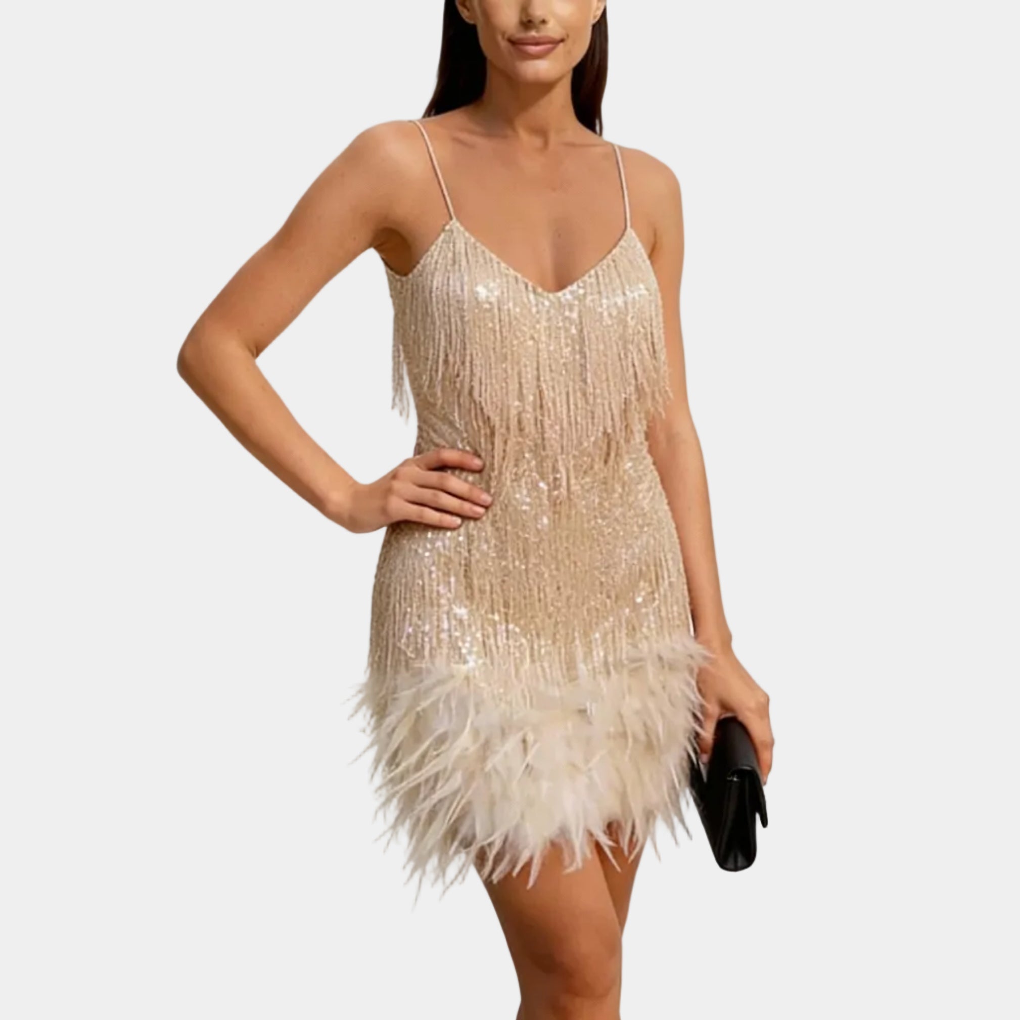 Women's Elegant Sequin Feather Mini Dress