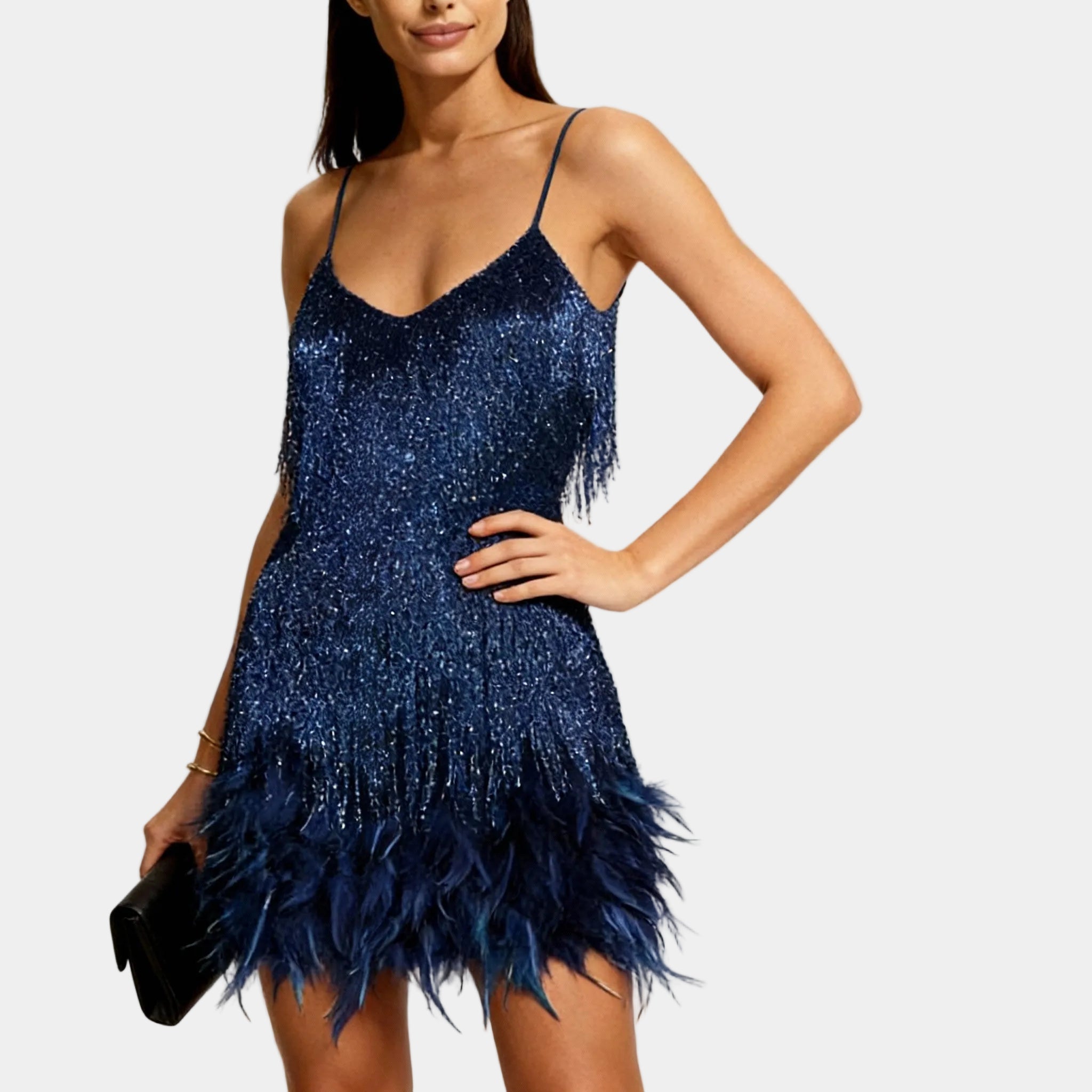 Women's Elegant Sequin Feather Mini Dress