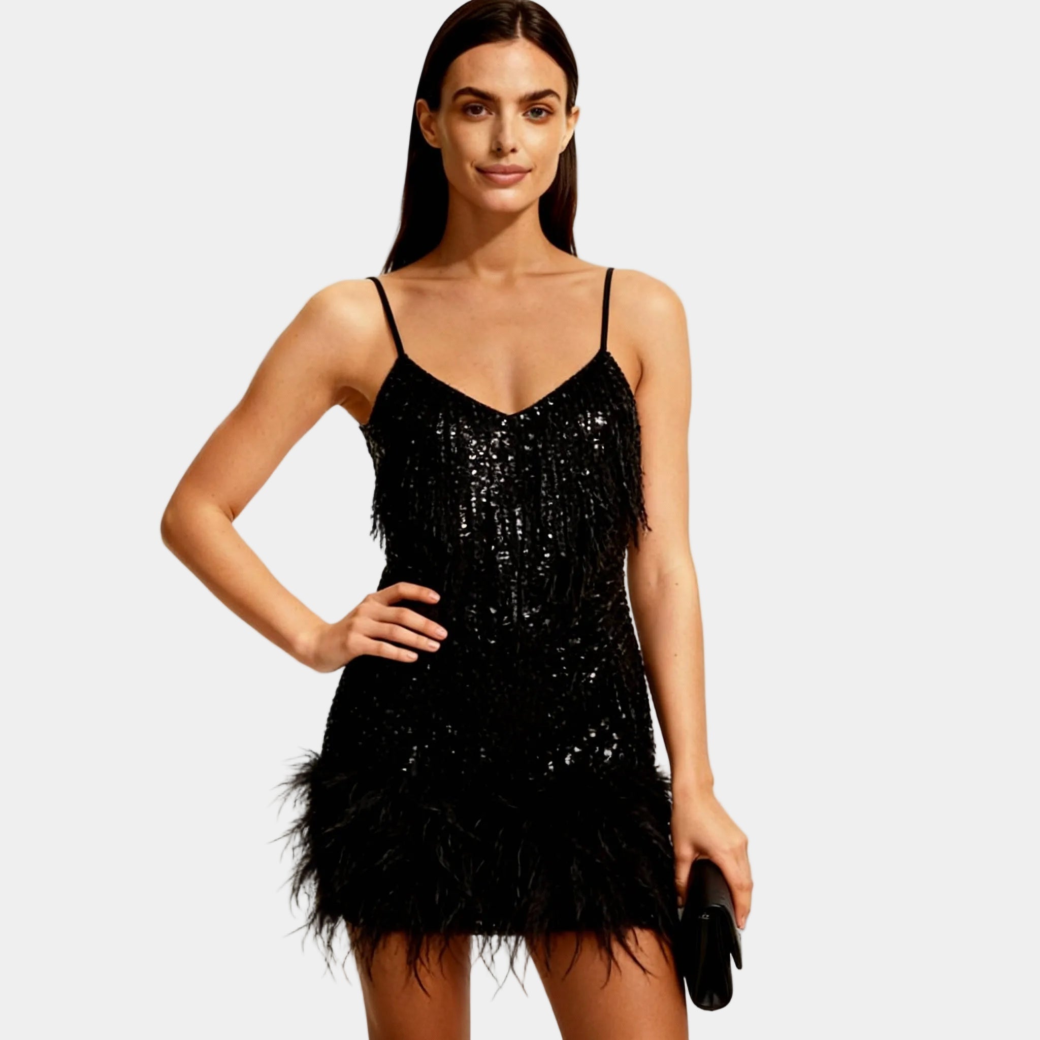 Women's Elegant Sequin Feather Mini Dress