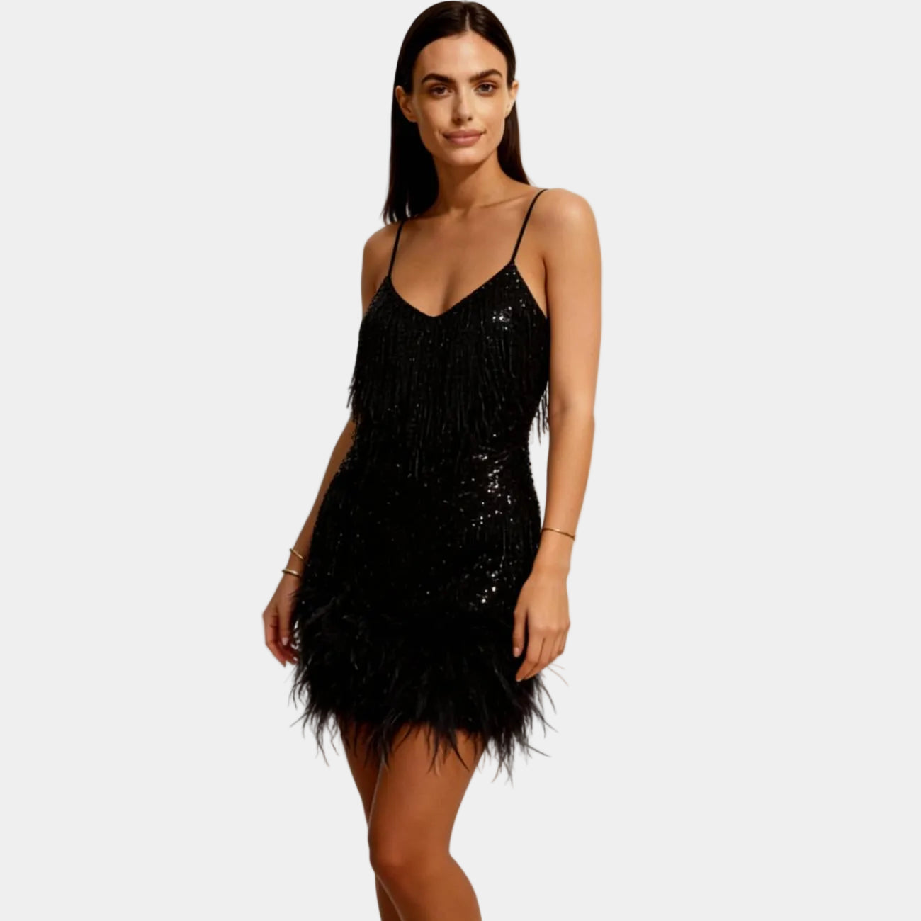 Women's Elegant Sequin Feather Mini Dress