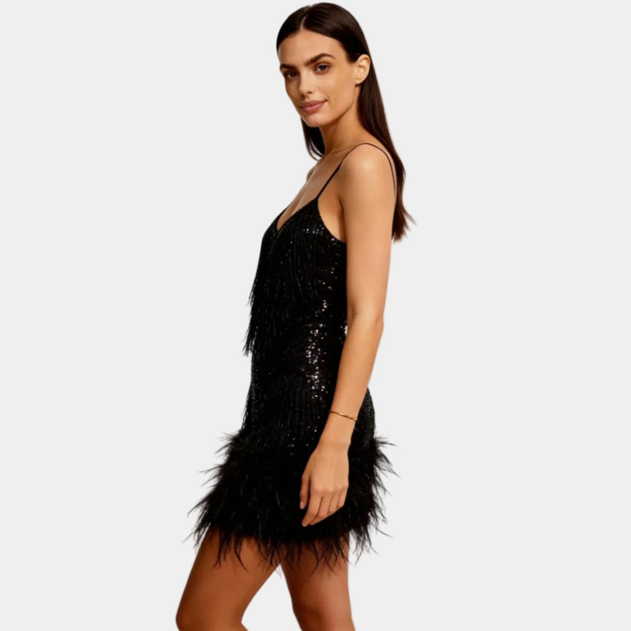 Women's Elegant Sequin Feather Mini Dress