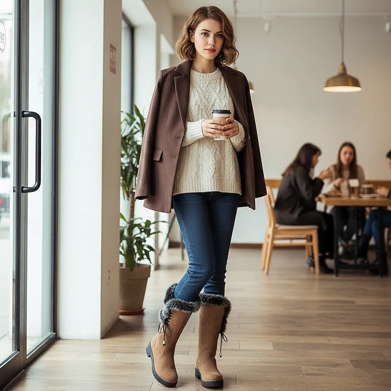Dark Brown fur-trimmed knee-high winter Boots