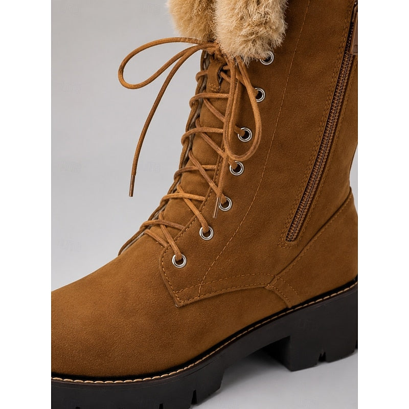 Camel knee-high lace-up winter Boots