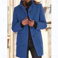 Blue Stand-Collar Coat, front view