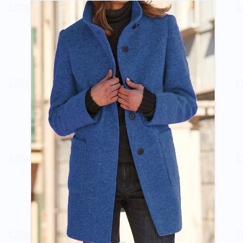 Blue Stand-Collar Coat, front view