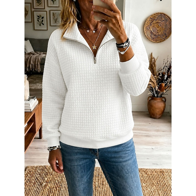 White textured half-zip pullover