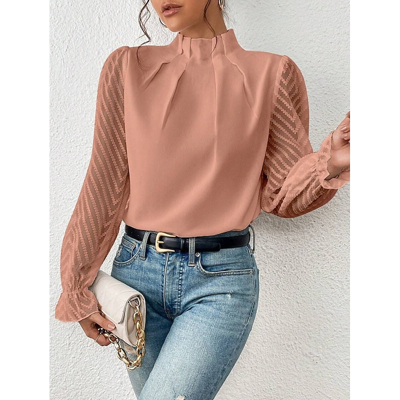 Black High-Neck Pleated Blouse