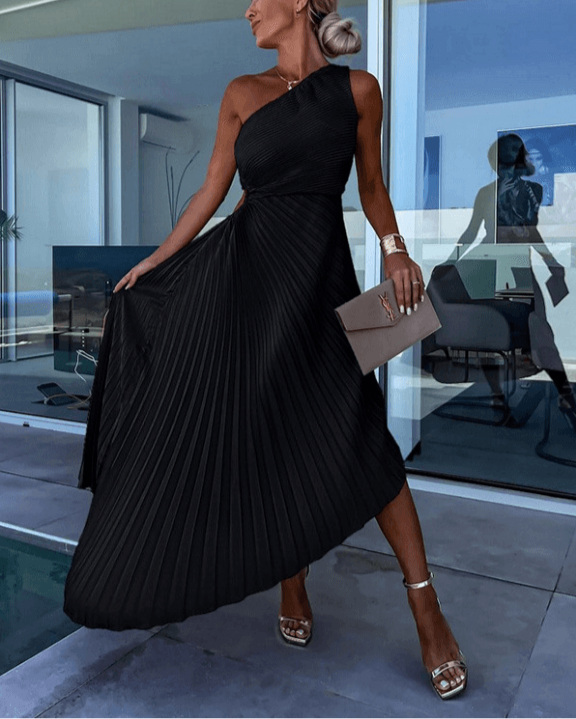 Sarah |  Women’s One Shoulder Pleated Midi Dress